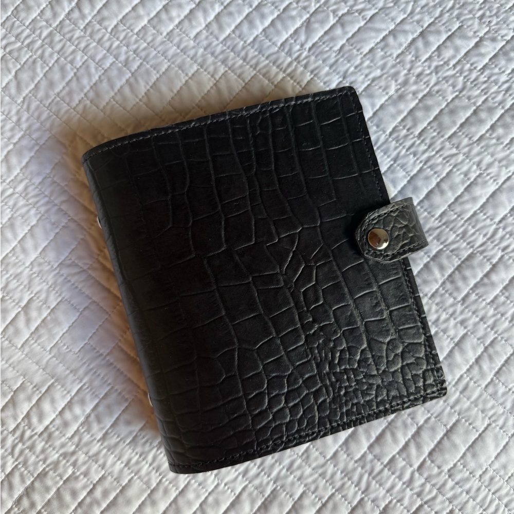 Black Croc Embossed Personal Wide Leather Planner